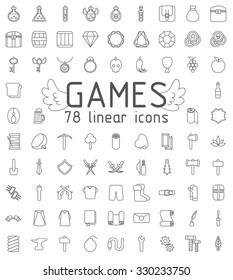 Games linear icons set, 78  icons for design, mmorpg icons, online games icons.