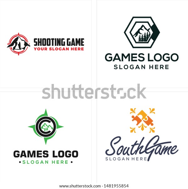 Games Logo Shooting Mountain Compass Tree Stock Vector Royalty Free