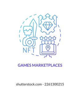 Games marketplaces blue gradient concept icon. Specified collections. NFT selling platform category abstract idea thin line illustration. Isolated outline drawing. Myriad Pro-Bold font used