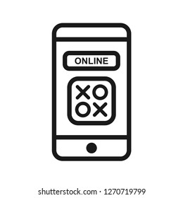 Games online with mobile. Mobile application concept. Simple line icon. Isolate on white background. Vector.