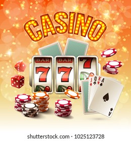 Games realistic bright composition with glow and isolated objects on the casino theme vector illustration