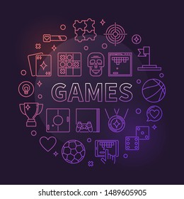 Games vector concept circular linear colorful illustration on dark background