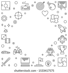 Games vector concept frame or illustration in outline style