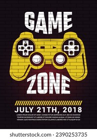 Gamezone poster. placard invitation on cyber sport competition. Vector template