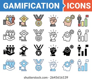 Gamification banner icon set with multiple style collection.