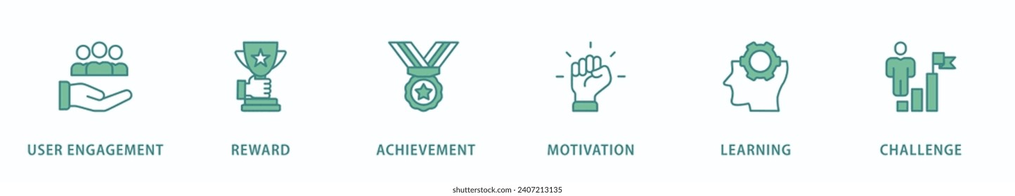 Gamification banner web icon vector illustration concept with icon of user engagement, reward, achievement, motivation, learning, and challenge
