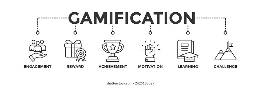 Gamification banner web icon vector illustration concept with icon of user engagement, reward, achievement, motivation, learning, and challenge	