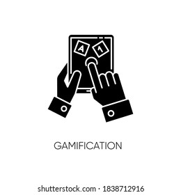 Gamification black glyph icon. Entertaining education silhouette symbol on white space. Learning and playing, marking studying process more interesting. Educational game. Vector isolated illustration