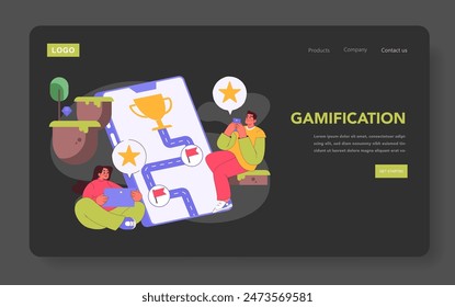 Gamification concept. Engaging user experience on a digital platform with reward elements. Motivational strategy design for websites. Vector illustration.