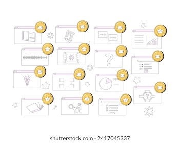 La gamificación en la educación. Sistema de gestión del aprendizaje. LXP. Curso o formación en línea. Ilustración vectorial.