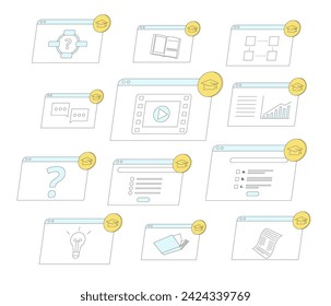 Gamification in education. Learning management system. Online course or training. Vector illustration. Incorporating entertainment game elements in instructional design.