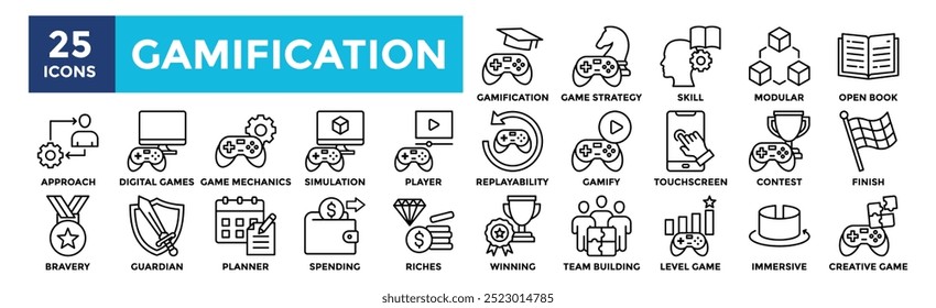 Gamification  icon collection set. Containing design technology, gamification, education, strategy