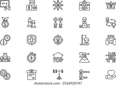 La colección de iconos de gamificación es una Ilustración vectorial con trazo editable.