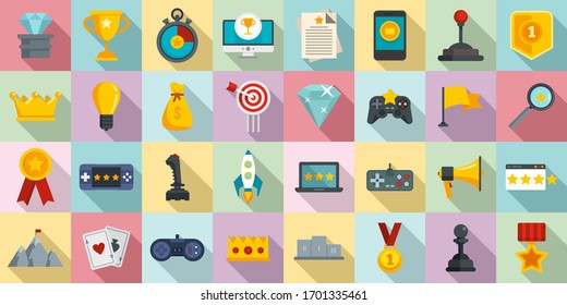 Gamification icons set. Flat set of gamification vector icons for web design