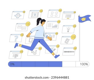 Gamification in learning. Motivation in education. Online course or training. Vector illustration.