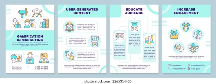 Gamification in marketing mint brochure template. Leaflet design with linear icons. Editable 4 vector layouts for presentation, annual reports. Arial-Black, Myriad Pro-Regular fonts used
