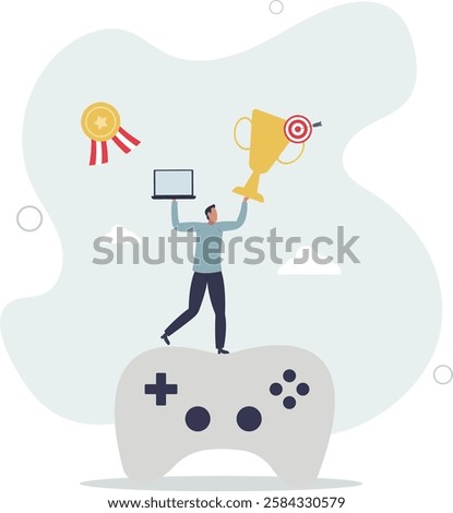 Gamification, marketing strategy for customer to achieve target and win the prize, reward or challenge to keep customer engagement concept.flat character life .