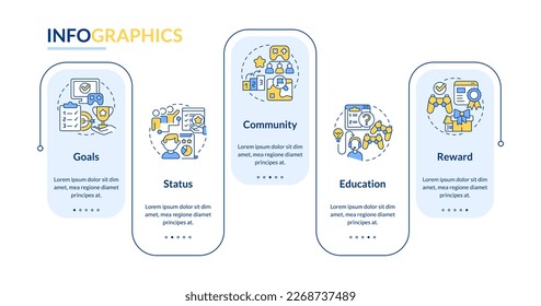Gamification and mechanics of game rectangle infographic template. Data visualization with 5 steps. Editable timeline info chart. Workflow layout with line icons. Lato-Bold, Regular fonts used