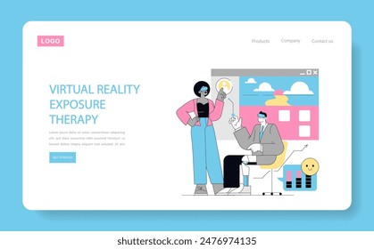 Gamification in Psychotherapy concept. A therapy session incorporates gaming elements for engaging treatments. Therapist and patient interaction with virtual reality. Vector illustration.