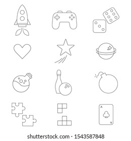 Gamification set of vector icons design. Flat line game icons set.