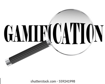 Gamification text viewed under magnifying glass illustration
