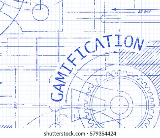 Gamification word on machine graph paper background illustration
