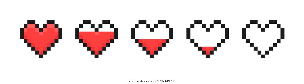 Set Hearts Pixel Iconpixel Game Life Stock Vector Royalty Free 2111512793