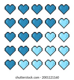 Gaming 8 bit life bar. Pixel game controller health heart bar.