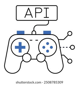 Gaming API Integration Icon Design. Stellt Effizienz, Datenverwaltung, Sicherheit, moderne Benutzeroberfläche dar. Vektorsymbol mit bearbeitbarem Strich.