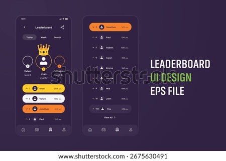 Gaming App Leaderboard Screen with User Ranking and Podium