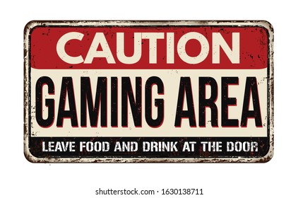 Gaming area vintage rusty metal sign on a white background, vector illustration