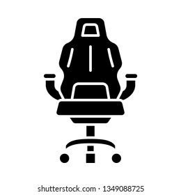 Gaming armchair glyph icon. Ergonomic chair. Esports equipment. Gaming comfortable environment. Silhouette symbol. Negative space. Vector isolated illustration