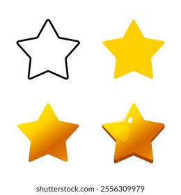 Gaming art stars in different shape outline, gradient and 3d style isolated on white background.
