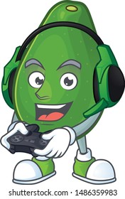 Gaming avocado fruit character on white background