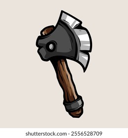 gaming axe weapon isolated colored drawing line art style design illustration