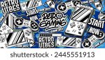 Gaming background vector and illustrations. Retro video game elements in graffiti style