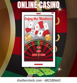 Gaming  banner for online casino, poker, roulette, slot machines, card games. Elements for gambling