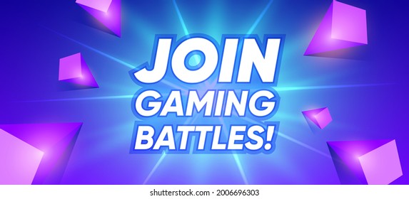 Gaming battles banner cartoon concept. Join cyber abstract presentation border