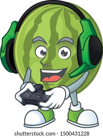 Gaming cartoon watermelon isolated on white background