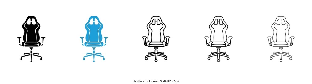 Gaming chair icons collection vectors in black and blue