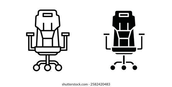Gaming chair icons pack vectors in black flat and strokes