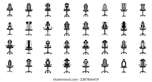 Gaming chair icons set simple vector. Furniture game arms. Comfort computer pc