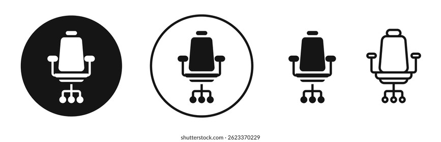 Gaming chair icons in solid black and outlined style