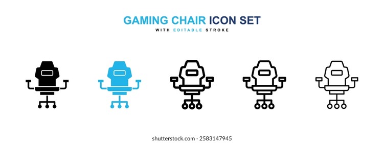 Gaming chair icons vector collection in black and blue colors on white background