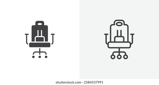 Gaming chair icons vectors illustrations in black fill and liner versions