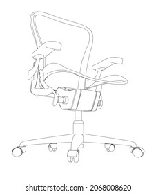 Gaming chair outline from black lines isolated on white background. Perspective view. Vector illustration