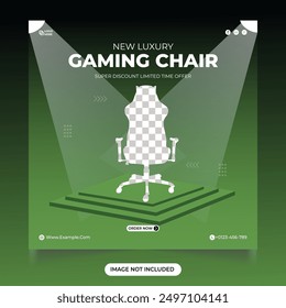 Gaming Chair Social Media Post design Template. New luxury gaming chair design. Product sell Social Media Post design for Ads. Comfort gaming chair social media and  Instagram post banner.
