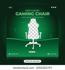 Gaming Chair Social Media Post design Template. New luxury gaming chair design. Product sell Social Media Post design for Ads. Comfort gaming chair social media and  Instagram post banner.
