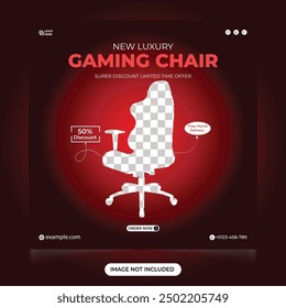 Gaming Chair Social Media Post design Template. New luxury gaming chair design. Product sell Social Media Post design for Ads. Comfort gaming chair social media and  Instagram post banner.
