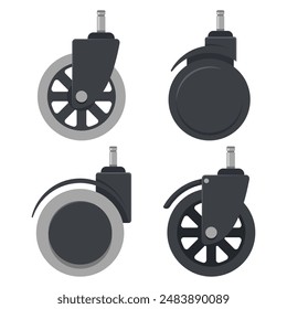 Gaming chair wheels vector cartoon set isolated on a white background.